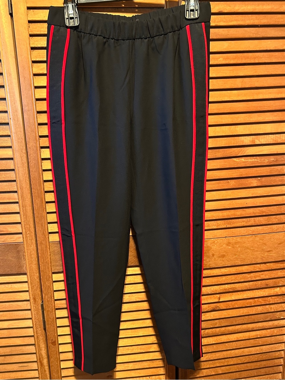 Banana Republic Tailored Tuxedo Black Stretch Dress Pants with Red Side Stripes